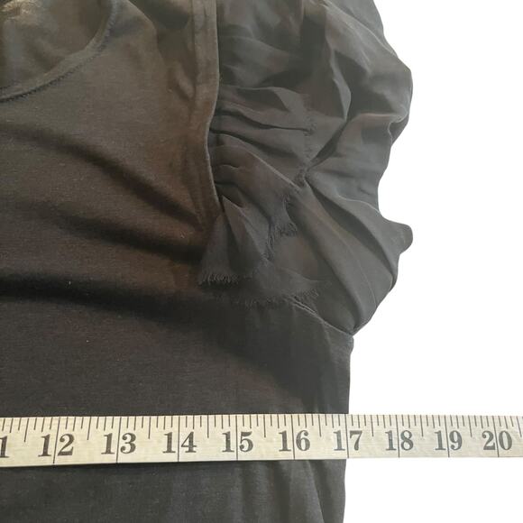 Alice + Olivia Black Short Ruffle Puff Sleeve Round Neck Blouse Size Medium - Picture 7 of 8